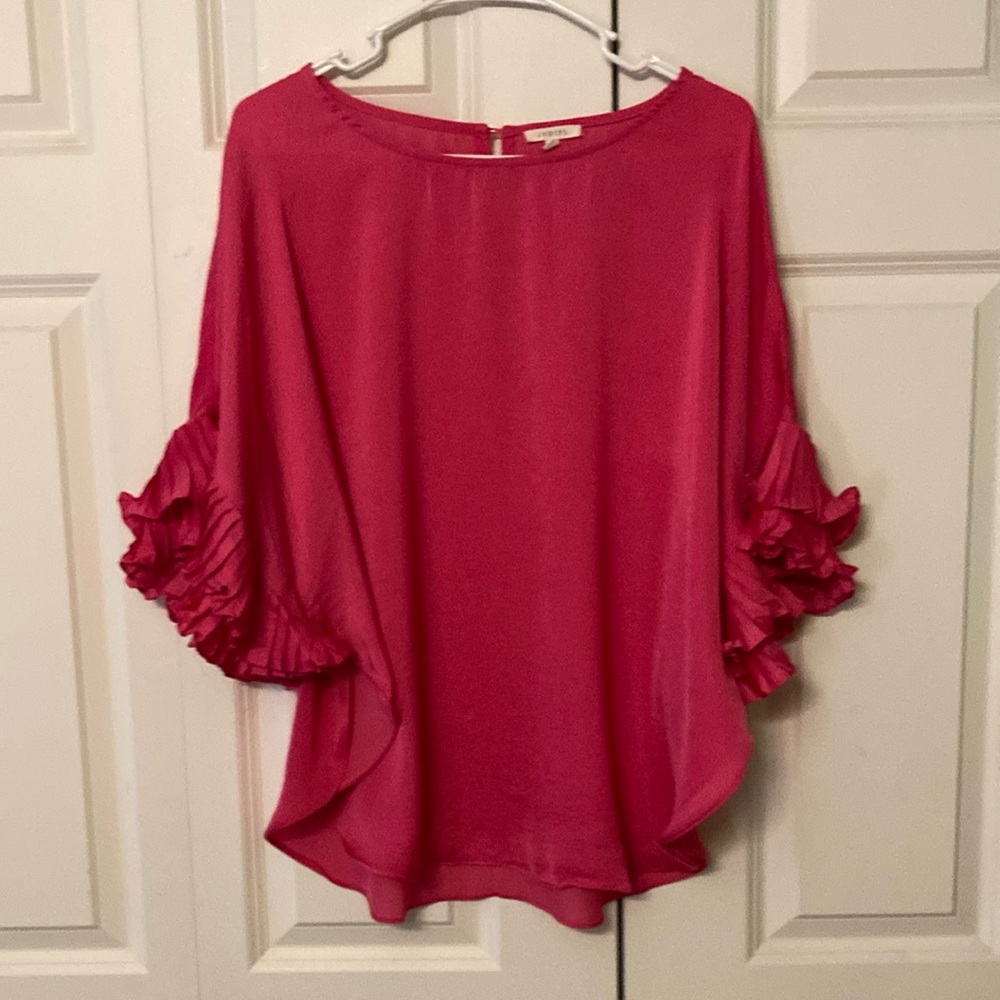 Jodifl women’s hot pink medium blouse flowy ruffle short sleeve